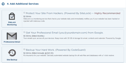 Add additional services Hostgator Hosting