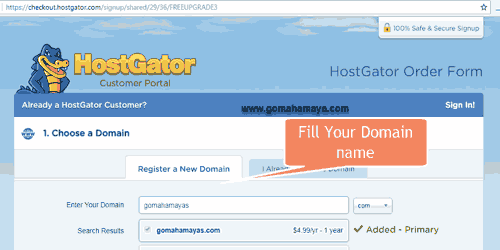 Choose Hostgator domain