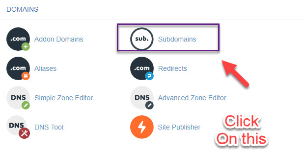 click on subdomain addons in cpanel