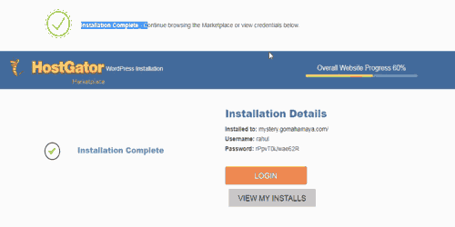 installation complete of WordPress Hosgator cpanel