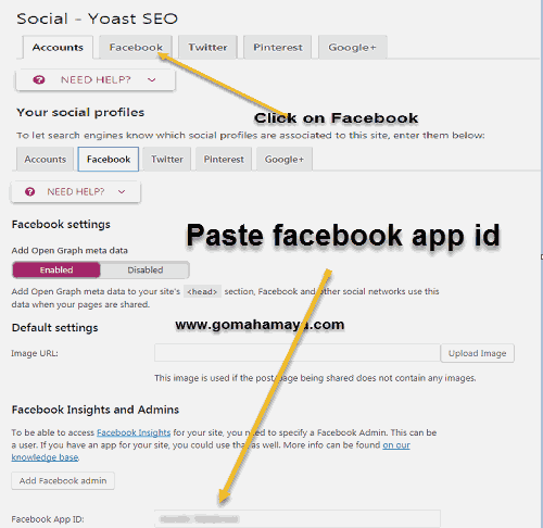 Yoast seo social facebook setting