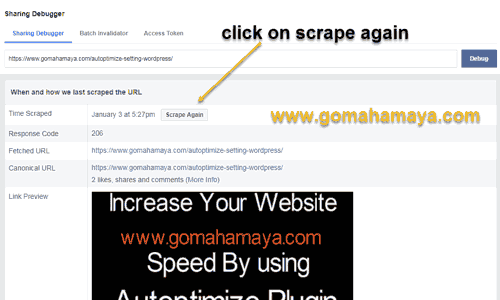 facebook debugger tool click on scrape again