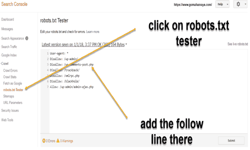google webmaster tool robots.txt tester