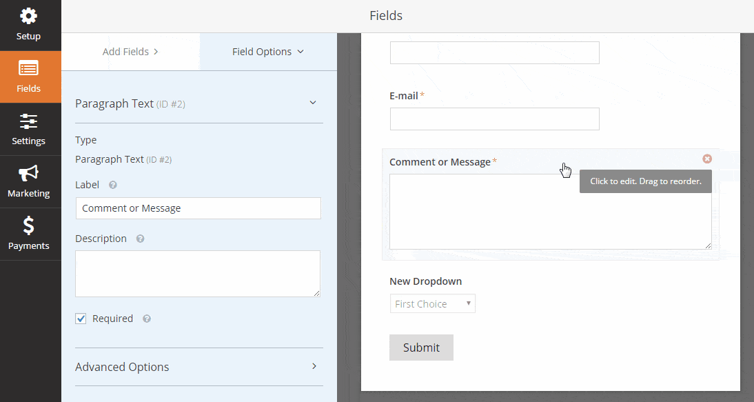 wpforms drag and drop BUILDER