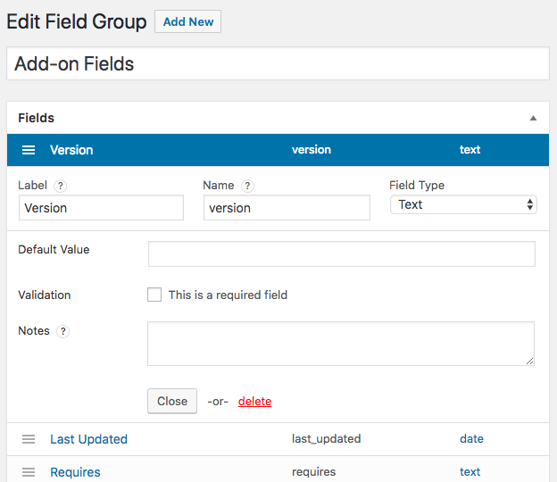 Custom Field Suite setting dashboard