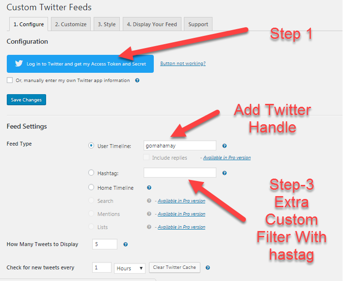 Custom Twitter Feeds Plugin setting