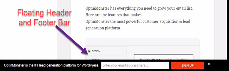 Floating Header and Footer Bar optin form