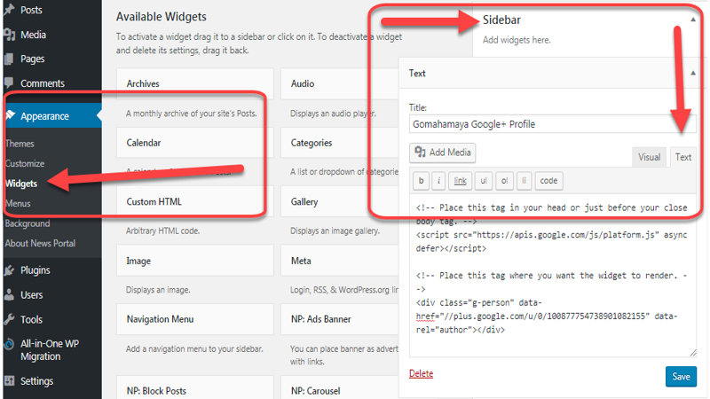 Google+ badget Profile widget addition