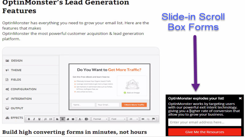 Optin form Slide-in Scroll Box Forms