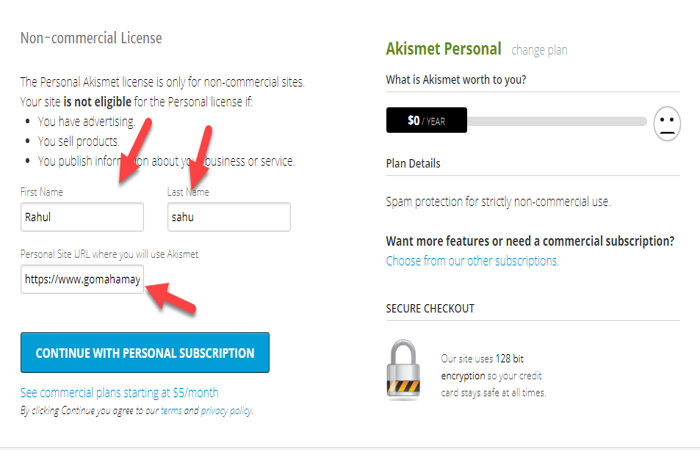 akismet plugin payment setting