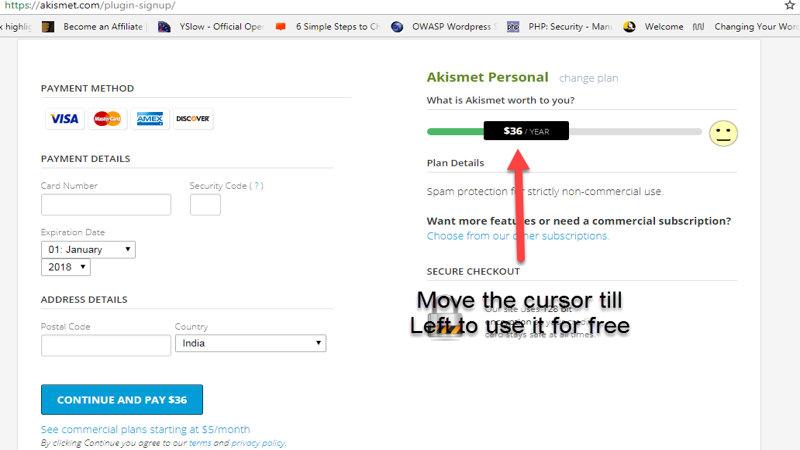 akismet pricing payment setting