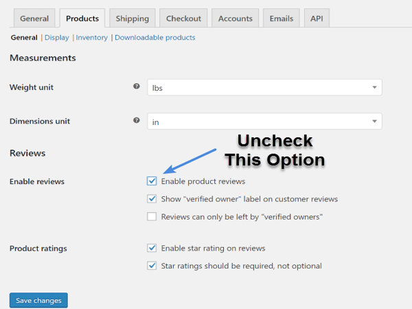 Uncheck Enable product reviews on woocommerce product setting