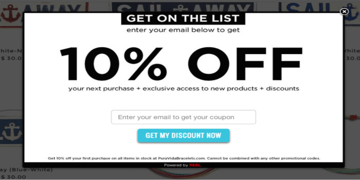 New Product discount exit intent popups example