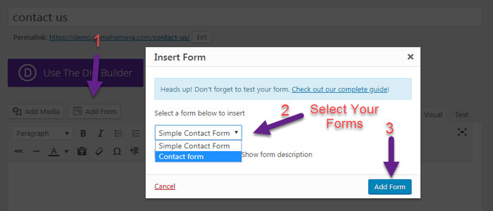 Wpfroms insert forms in page