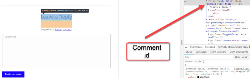 Comment id finding process to create anchor text link for comments