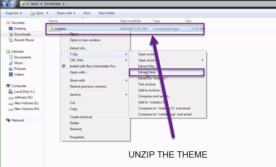 Unzip the theme