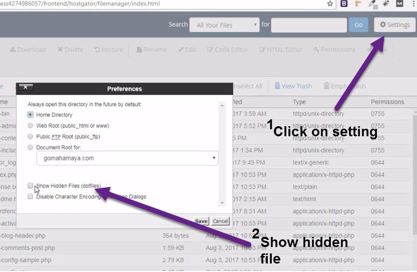 show hidden files in cpanel