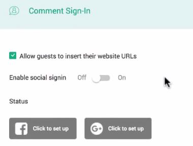 Comment setting for enabling social login