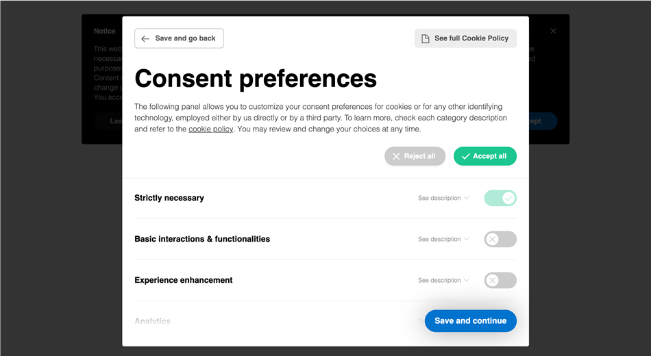 Iubenda Cookie and consent set consent preferences