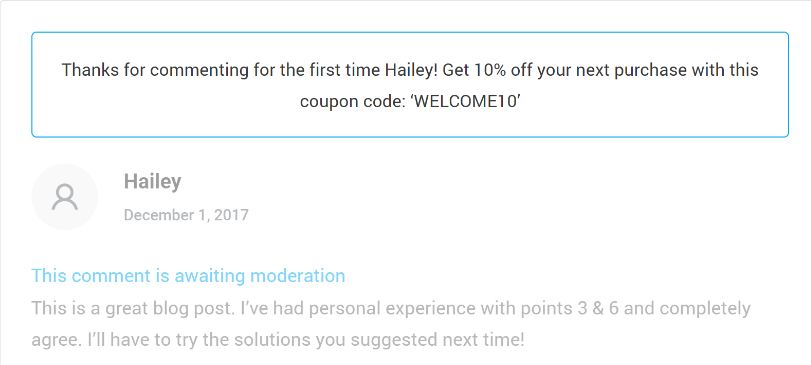 Thrive comment moderation with coupon feature