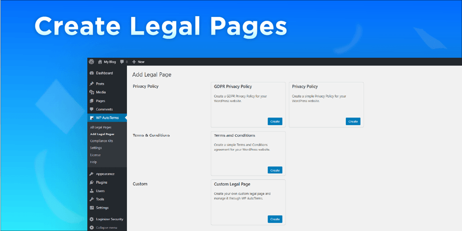 WP Auto Terms privacy policy generator create legal pages