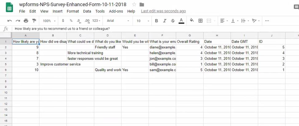 wpforms exported data in excel