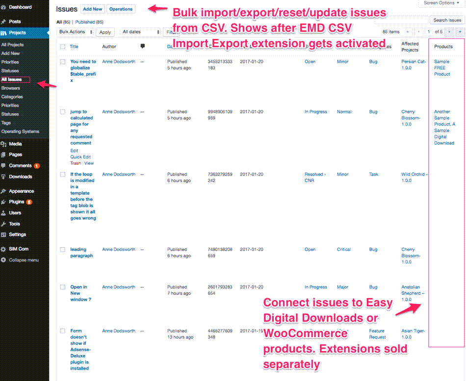 bulk Export Import Reset Update Issues From CSV