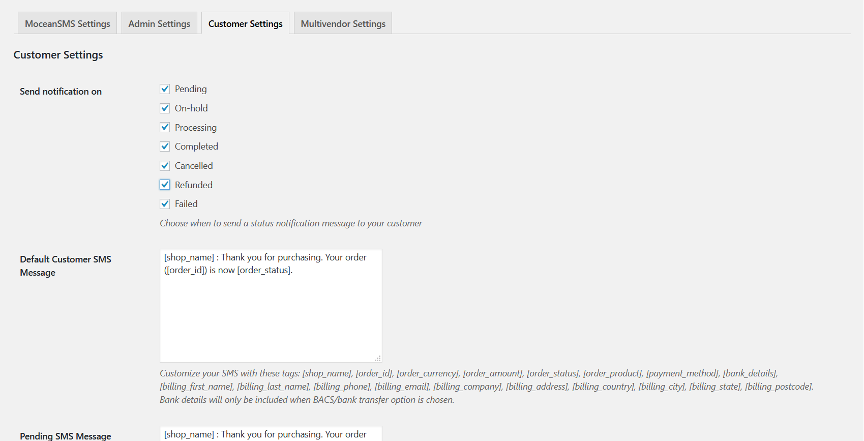 woocommerce order status change notification setting