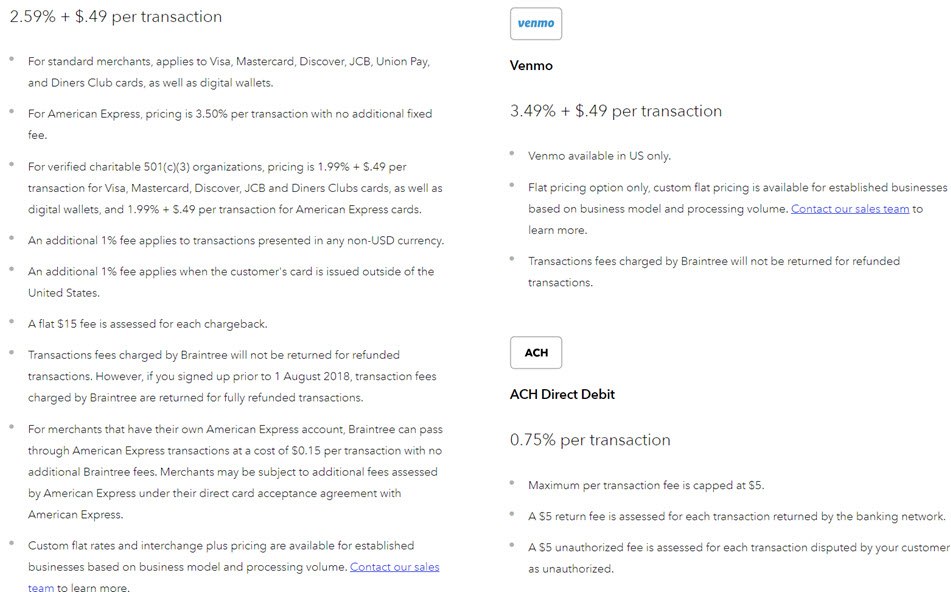 Braintree payments pricing