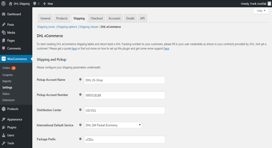 DHL eCommerce Shipping & Pickup Setting