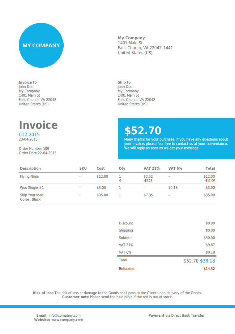 PDF Invoices of a product
