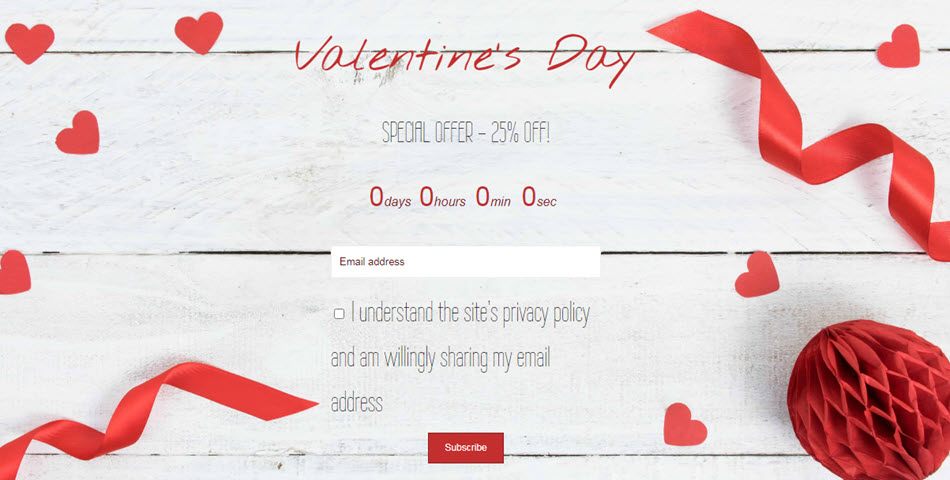 valetines day special offer launch with email subscription