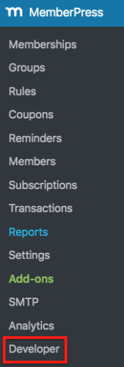 Developer option under the MemberPress Menu