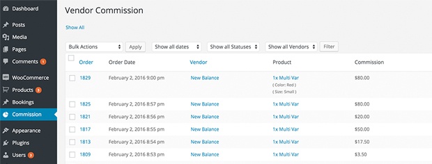 Product Vendor Commission List Management