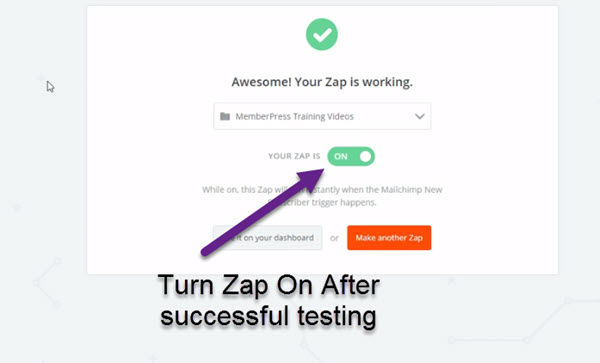 Turn on zap after successful testing