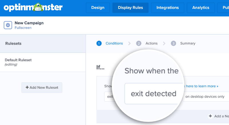 exit intent rules setting