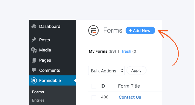 formidable forms create form add new button