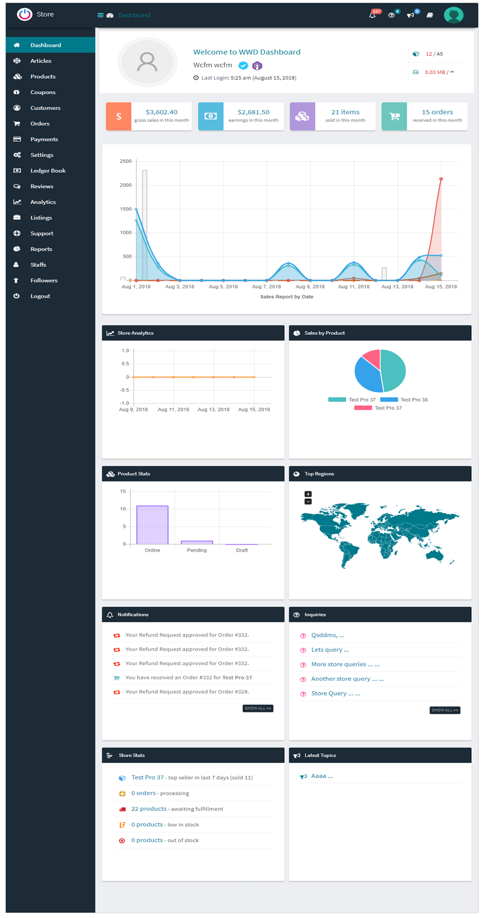 wc lovers multi vendor marketplace dashboard