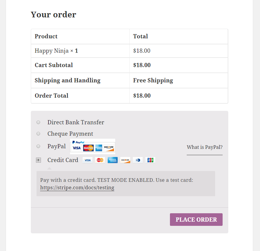 order mode of payment selection