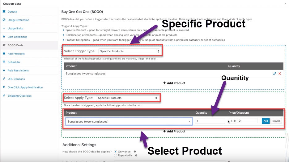 bogo specific product set the apply product