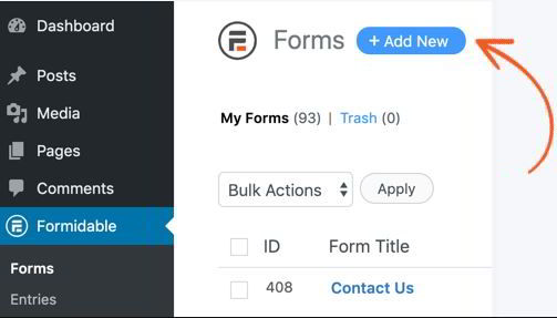 create form add new button in formidable forms