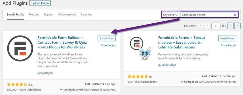 install formidable forms plugin