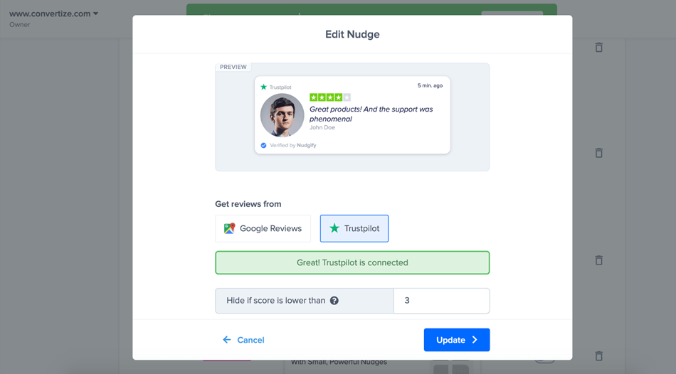 Custom Nudge Fake Social Proof Of TrustPilot