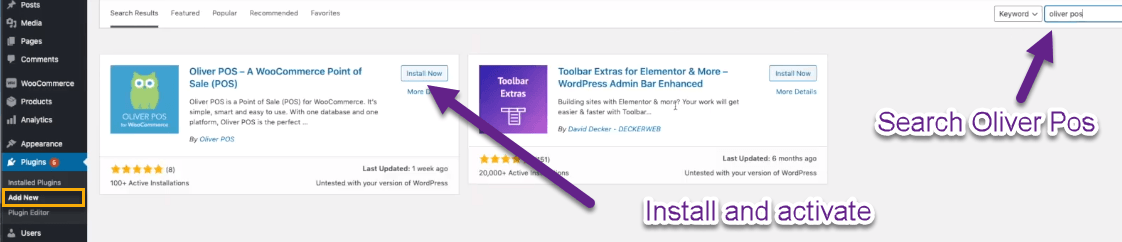 Install and activate oliver pos plugin