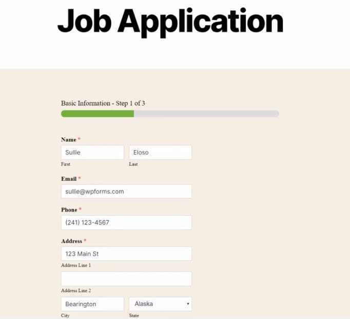 Multi-Step Form job application