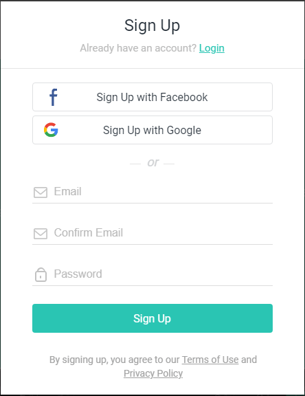 Signup form with facebook gmail and email id login