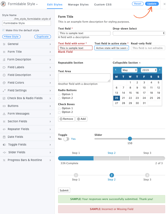 formidable forms visual form styler update style