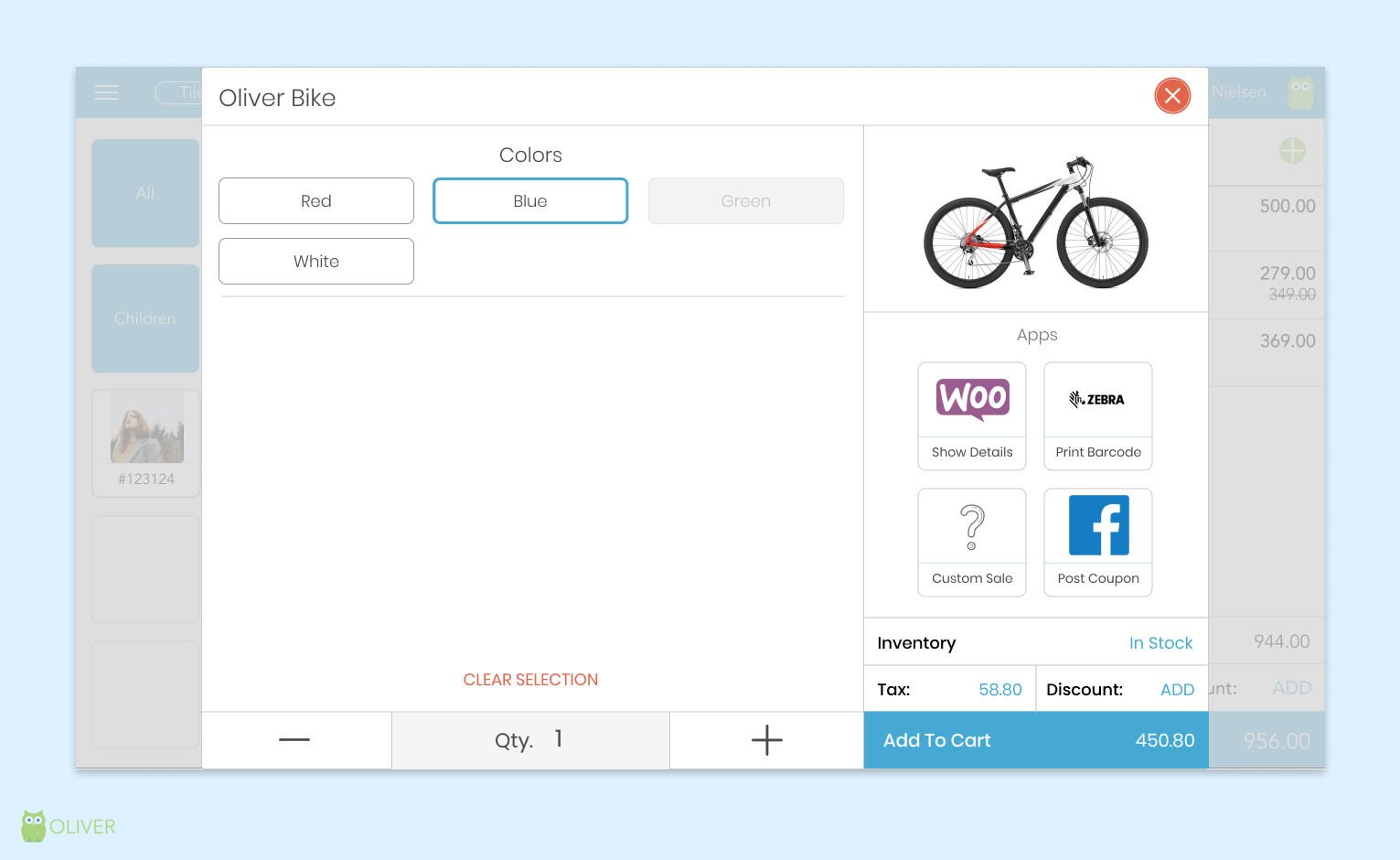 oliver pos add to cart option