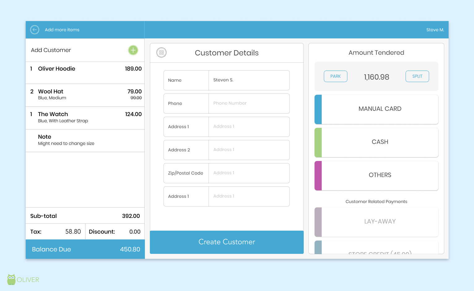 oliver pos checkout page