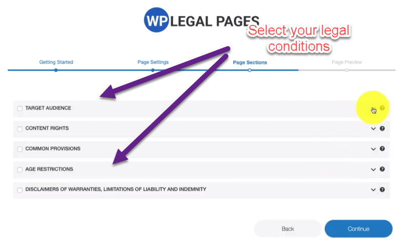 Create page sections for Privacy Policy Page In WordPress